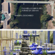 vista aérea de pasarela sobre el río Tormes